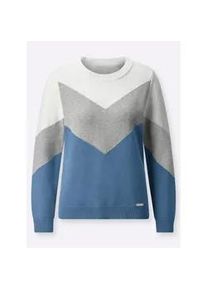 Strickpullover Casual Looks "Pullover", Damen, Gr. 46, blau (mittelblau, hellgrau, meliert), 100% Baumwolle, gemustert, mehrfarbig, Pullover Strickpullover