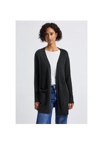 Cardigan Street One, Damen, Gr. 34, grau (anthrazit melange), Web, 37% Baumwolle, 34% Polyacryl, 26% Polyester, 3% Elasthan, unifarben, normal h&uuml;ftbedeckend, ohne Ausschnitt, B&uuml;ndchen, Strickjacken, soft und weich