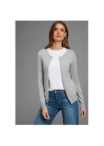 Strickjacke Laura Scott, Damen, Gr. 44/46, grau (grau, mel), Feinstrick, Obermaterial: 70% Viskose, 30% Polyamid, unifarben, Basic, figurumspielend h&uuml;ftlang, Rundhals, Rippstrickb&uuml;ndchen, Strickjacken Strickjacke, Feinstrick in Basic Fit mit Rundhals und Knopfleiste