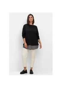 2-in-1-Langarmshirt sheego "2-in-1-Shirt", Damen, Gr. 52/54, schwarz, 100% Baumwolle, Webware:100% Polyester, gemustert, gestreift, unifarben, U-Boot-Ausschnitt, Shirts