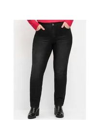 Stretch-Jeans sheego, Damen, Gr. 52, Normalgr&ouml;&szlig;en, schwarz (schwarz denim), 99% Baumwolle, 1% Elasthan, unifarben, lang, Jeans