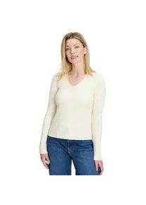 Strickpullover Betty Barclay "Damen mit Rippenstruktur", Damen, Gr. 48, wei&szlig; (antique wei&szlig;), Strick, Obermaterial: 43% Viskose, 39% Polyester, 18% Polyamid, gerade normal, V-Ausschnitt, Pullover Strickpullover