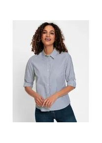 Hemdbluse Casual Looks, Damen, Gr. 48, bunt (marine, ecru, gestreift), 50% Baumwolle, 50% Polyester, gemustert, gestreift, mehrfarbig, Blusen Hemdbluse