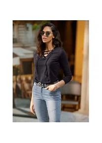 Heine V-Shirt "Shirt", Damen, Gr. 50, schwarz, 95% Baumwolle, 5% Elasthan, unifarben, V-Ausschnitt, Shirts