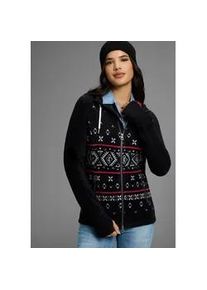 Fleecejacke Kangaroos, Damen, Gr. 40/42, schwarz (schwarz, pink), Fleece, Obermaterial: 100% Polyester, bedruckt, ethno, gemustert, kontrastfarbene Details, mehrfarbig, unifarben mit Farbeinsatz, bequem h&uuml;ftbedeckend, Rundhals, angesetztes B&uuml;ndchen mit Daumenl&ouml;chern, Jacken Fleecejacke, mit Norweger Muster und Kapuze