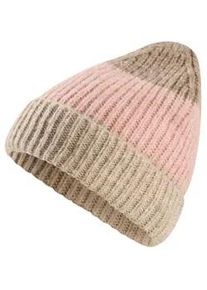 Strickm&uuml;tze Laura Scott, Damen, beige (beige, rosa melange), Rippstrick, Materialmix, colorblocking, gestreift, M&uuml;tzen Strickm&uuml;tze, mit coolem Colorblocking - NEW