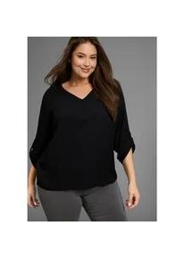 Schlupfbluse LAURA SCOTT CURVE, Damen, Gr. 54, schwarz, Web, Obermaterial: 100% Viskose, unifarben, Basic, figurumspielend, V-Ausschnitt, verstellbar, Blusen Schlupfbluse, aus flie&szlig;ender Viskose mit &Auml;rmelriegeln zum Krempeln - GROSSE GR&Ouml;SSE