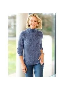 Stehkragenpullover Classic Basics "Pullover", Damen, Gr. 38, blau (mittelblau, meliert), 100% Polyacryl, meliert, Pullover Stehkragenpullover