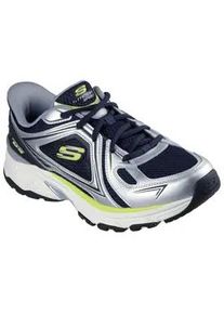 Slip-On Sneaker Skechers "STAMINA SPORT", Herren, Gr. 42, silber (navy, silberfarben), Leder, Mesh, Schuhe, Trainingsschuh, Retro Sneaker mit Slip-ins