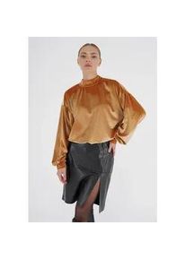 Klassische Bluse FRESHLIONS "Remy", Damen, Gr. M, hellbraun, 100% Polyester, unifarben, normal, Blusen, mit Knopfleiste im Nacken