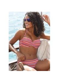 B&uuml;gel-Bandeau-Bikini Lascana, Damen, Gr. 36, Cup B, orange (orange gestreift), Polyamid, Glanzfaden, gestreift, strukturiert, Bikini-Sets, mit goldfarbenen Glitzerstreifen