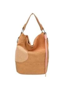 Schultertasche Fritzi aus Preussen "Olga Limited Happy Flocked Jive Soft Berry", Damen, Gr. B/H/T: 17cm x 37cm x 27cm, hellbraun, Polyurethan (PU), bestickt, Taschen Schultertasche, mit moderner Flockung