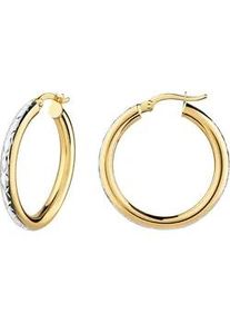 Diamonds by Ellen K. Paar Creolen "585/- Gelbgold glanz bicolor diamantiert", bunt (mehrfarbig), FASCINATION BY ELLEN K., Ohrringe, Damen, one-size, Gold