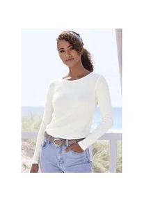 Langarmshirt Vivance "mit modischer Rippstruktur", Damen, Gr. 44/46, beige (creme), Rippware, Obermaterial: 63% Polyester (REPREVE), 34% Viskose, 3% Elasthan, Strukturmuster, unifarben, Basic, figurumspielend, Rundhals, Shirts Langarmshirt, aus weichflie&szlig;ender Qualit&auml;t mit Viskose