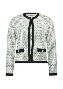 BETTY & CO Strickjacke BETTY & CO "Damen mit Fransen", Damen, Gr. 44, schwarz (wei&szlig;, schwarz), Strick, Obermaterial: 72% Polyacryl, 28% Polyamid, gerade normal, Rundhals, Strickjacken Strickjacke