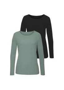 Langarmshirt Vivance "mit modischer Rippstruktur", Damen, Gr. 36/38, gr&uuml;n (schwarz, eucalyptus), Rippware, Obermaterial: 63% Polyester (REPREVE), 34% Viskose, 3% Elasthan, Strukturmuster, unifarben, Basic, figurumspielend, Rundhals, Shirts Langarmshirt, aus weichflie&szlig;ender Qualit&auml;t mit Viskose
