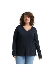 Strickpullover Tom Tailor PLUS, Damen, Gr. 50, lunar eclipse, Strick, Obermaterial: 85% Viskose, 15% Polyamid, unifarben, loose fit taillenbedeckt, V-Ausschnitt, Rippb&uuml;ndchen, Pullover Strickpullover, mit Ziernaht