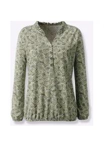 Print-Shirt Inspirationen "Print-Shirt", Damen, Gr. 40, gr&uuml;n (khaki, bedruckt), 50% Baumwolle, 50% Modal, bedruckt, gemustert, gepunktet, mehrfarbig, V-Ausschnitt, Shirts