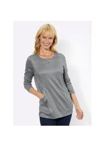 Langarmshirt Classic Basics "Winter-Shirt", Damen, Gr. 36, schwarz (hellgrau, schwarz, meliert), 95% Polyester, 5% Elasthan, meliert, Rundhals, Shirts Langarmshirt