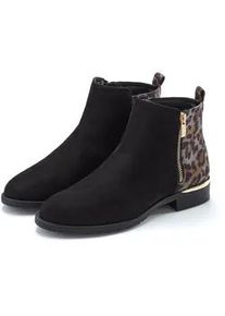 Stiefelette Lascana "Ankle Boots, Stiefel", Damen, Gr. 42, schwarz, leo, Obermaterial: 100% Textilmaterial. Decksohle: 100% Textilmaterial. Futter: 100% Textilmaterial. Laufsohle: 100% Synthetik, unifarben mit Farbeinsatz, Schuhe Stiefelette, mit Leo-Print VEGAN