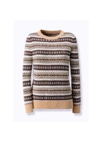 Jacquardpullover Inspirationen "Jacquard-Pullover", Damen, Gr. 44, braun (camel, sesam, gemustert), 61% Polyacryl, 34% Polyamid, 5% Wolle, gemustert, mehrfarbig, meliert, Pullover