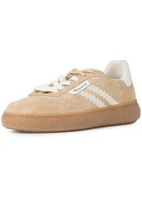 Plateausneaker Tamaris, Damen, Gr. 38, beige, kombiniert, Leder, Veloursleder, unifarben mit Farbeinsatz, Schuhe Plateausneaker, Freizeitschuh, Halbschuh, Schn&uuml;rschuh mit Kontrastbesatz