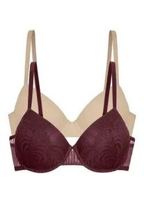 Halbschalen-BH Dorina "Emersyn", Damen, Gr. 95, Cup E, beige (rot, beige), Obermaterial: 64% Polyamid, 27% Polyester, 9% Elasthan, BHs, gepolsterte Cups, st&uuml;tzende B&uuml;gel