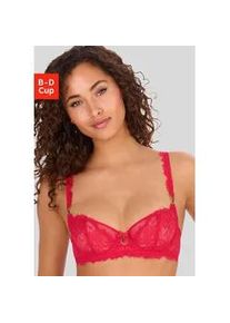Balconette-BH Lascana "Samara", Damen, Gr. 80, Cup D, rot, Spitze, Obermaterial: 91% Polyamid, 9% Elasthan, BHs Balconette-BH, mit edlen Schmuckaccessoires und h&uuml;bschem B&auml;nder-Detail, sexy Dessous