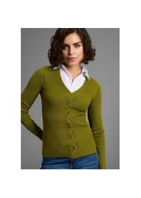 V-Ausschnitt-Pullover Laura Scott, Damen, Gr. 38, gr&uuml;n (gr&uuml;n m&eacute;lange), Feinstrick, Obermaterial: 70% Viskose, 30% Polyamid, unifarben, figurbetont h&uuml;ftlang, V-Ausschnitt, Pullover, Feinstrickpullover mit spannendem Zopfmuster