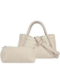 Henkeltasche CLUTY "2 in 1", Damen, Gr. B/H/T: 34cm x 20cm x 13cm onesize, beige, Leder, leicht gl&auml;nzend, unifarben, Taschen, echt Leder, Made in Italy