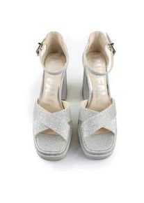 High-Heel-Pumps Buffalo "Buffalo Cross -Vegan Glitter", Damen, Gr. 38, silber, Kunstfaser, unifarben, Schuhe