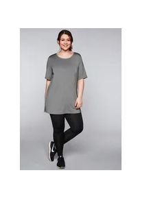 Longshirt sheego "Longshirt", Damen, Gr. 56/58, grau (grau meliert), 90% Polyester, 10% Elasthan, unifarben, Rundhals, Shirts Longshirt