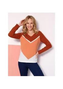 Strickpullover Classic Basics "Langarm-Pullover", Damen, Gr. 40, orange (rostrot, ecru, gemustert), 100% Polyacryl, gemustert, mehrfarbig, Pullover Strickpullover