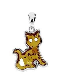 Kettenanh&auml;nger OSTSEE-SCHMUCK "OSTSEE-SCHMUCK Anh&auml;nger Katze Anh&auml;nger Katze", wei&szlig;, Schmuckanh&auml;nger, Damen, 29 x 16mm, Silber 925 (Sterlingsilber), 3 g, Kettenanh&auml;nger