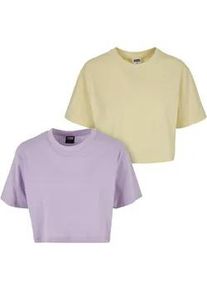 T-Shirt Urban Classics "Urban Classics Damen Ladies Short Oversized Tee 2-Pack", Damen, Gr. 3XL, lila, softgelb, 100% Baumwolle, unifarben, oversize, Rundhals, Shirts T-Shirt