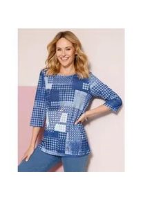 Longshirt Classic Basics "3/4-Arm-Shirt", Damen, Gr. 46, blau (taubenblau, marine, bedruckt), 100% Polyester, gemustert, mehrfarbig, Rundhals, Shirts Longshirt
