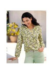 Langarmshirt Classic Basics "Langarm-Shirt", Damen, Gr. 44, bunt (lindgr&uuml;n, zitrone, bedruckt), 100% Baumwolle, bedruckt, gemustert, mehrfarbig, V-Ausschnitt, Shirts Langarmshirt