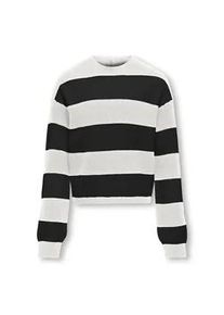 Strickpullover KIDS Only "KOGFRANCA SHORT L/S STRIPE KNT NOOS", Kinder, Gr. 158/164, schwarz (cloud dancer stripes:wide stripe schwarz), Strick, Obermaterial: 50% Viskose, 27% Nylon, 23% Polyester, gestreift, loose fit normal, Rundhals, Rippstrickb&uuml;ndchen, Pullover Strickpullover