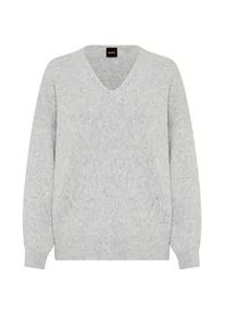 Strickpullover BOSS ORANGE "Fondyssa Premium Damenmode", Damen, Gr. XL (42), light, pastel grau 056, Strick, Obermaterial: 44% Polyamid, 34% Alpaka, 22% Wolle, unifarben, bequem normal, V-Ausschnitt, Rippstrickb&uuml;ndchen, Pullover Strickpullover, im Relaxed Fit, V-Ausschnitt