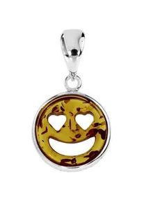 Kettenanh&auml;nger OSTSEE-SCHMUCK "OSTSEE-SCHMUCK Anh&auml;nger Smiley Anh&auml;nger Smiley", wei&szlig;, Schmuckanh&auml;nger, Damen, 28 x 16mm, Silber 925 (Sterlingsilber), 2,3 g, Kettenanh&auml;nger