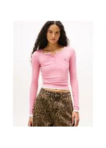 Tommy Hilfiger Langarmshirt TOMMY JEANS "TJW SLIM SH IRREGULAR RIB LS", Damen, Gr. S (36), pink (mystic pink), Single Jersey, Obermaterial: 95% Baumwolle, 5% Elasthan, unifarben, figurbetont, Rundhals, Shirts Langarmshirt, in gerippter Struktur