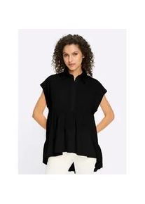 Kurzarmbluse Heine, Damen, Gr. 50, schwarz, 100% Baumwolle, unifarben, Blusen