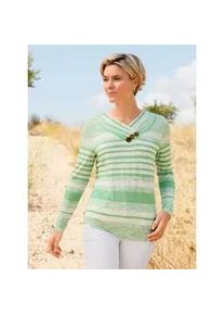 Langarmshirt Casual Looks "V-Shirt", Damen, Gr. 36, apfel, ecru, bedruckt, 95% Viskose, 5% Elasthan, gemustert, mehrfarbig, V-Ausschnitt, Shirts Langarmshirt