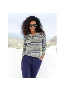 Langarmshirt Heine "Druck-Shirt", Damen, Gr. 48, bunt (khaki, marine, bedruckt), 100% Baumwolle, bedruckt, gemustert, gestreift, mehrfarbig, Rundhals, Shirts Langarmshirt