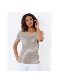 T-Shirt Casual Looks "Shirt", Damen, Gr. 42, taupe, wei&szlig;, gestreift, 95% Baumwolle, 5% Elasthan, gemustert, gestreift, mehrfarbig, Rundhals, Shirts T-Shirt