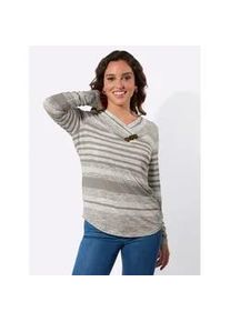 Langarmshirt Casual Looks "V-Shirt", Damen, Gr. 36, taupe, ecru, bedruckt, 95% Viskose, 5% Elasthan, gemustert, mehrfarbig, V-Ausschnitt, Shirts Langarmshirt