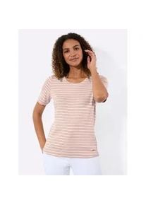 T-Shirt Casual Looks "Shirt", Damen, Gr. 54, puder, wei&szlig;, gestreift, 95% Baumwolle, 5% Elasthan, gemustert, gestreift, mehrfarbig, Rundhals, Shirts T-Shirt
