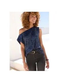 Paillettenshirt Lascana, Damen, Gr. 36/38, blau (dunkelblau), Obermaterial: 95% Polyester, 5% Elasthan. Futter: 100% Polyester, gl&auml;nzend, unifarben, figurumspielend h&uuml;ftlang, Rundhals, Shirts, mit breiten Tr&auml;gern, Partytop, festlich