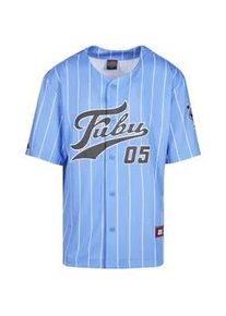 T-Shirt Fubu "Fubu Herren", Damen, Gr. XS, light blau, wei&szlig;, 100% Polyester, bedruckt, loose fit, V-Ausschnitt, Shirts T-Shirt