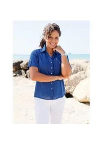 Kurzarmbluse Casual Looks, Damen, Gr. 40, royalblau, 70% Baumwolle, 30% Leinen, unifarben, Blusen